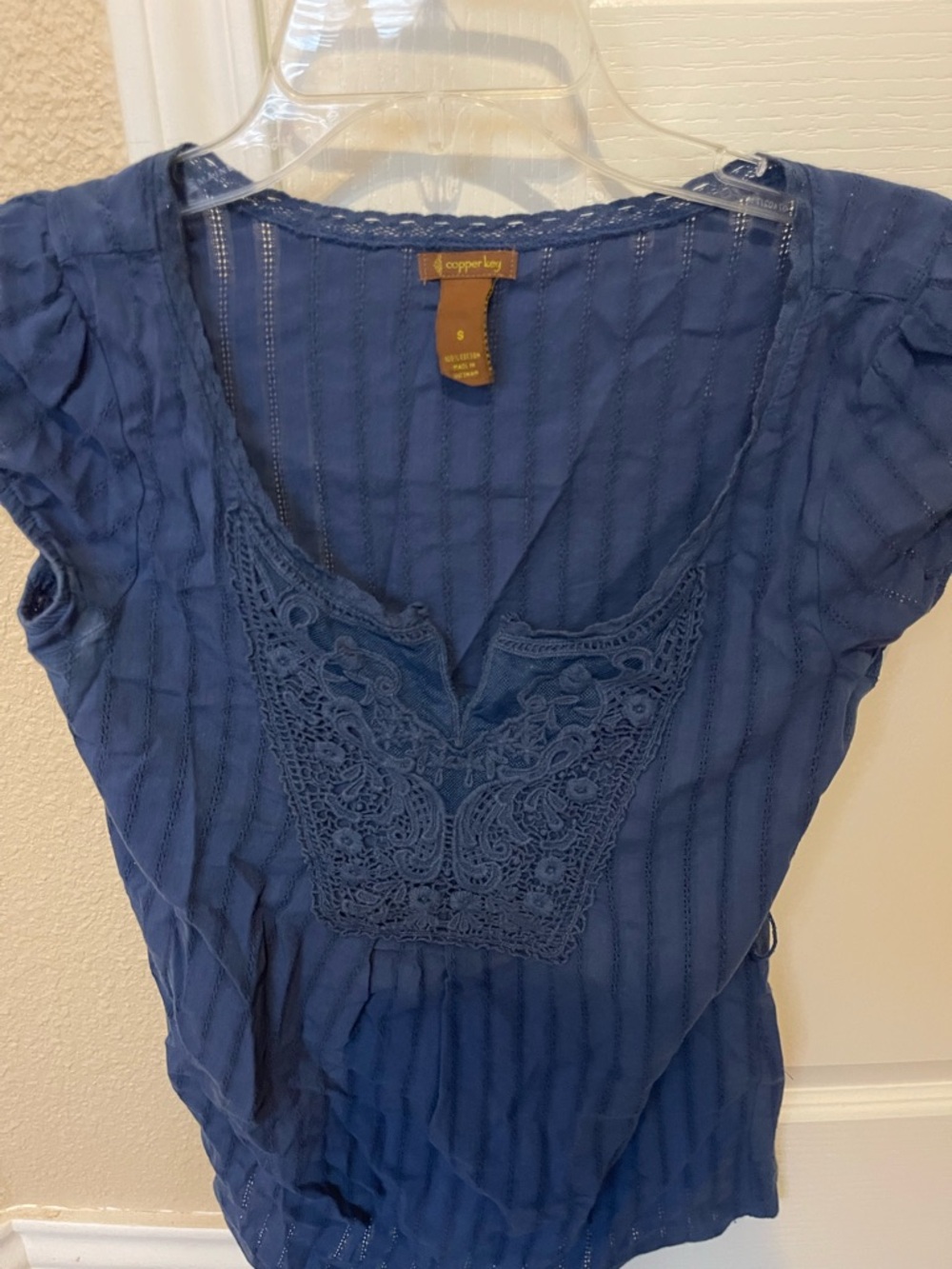 Copper Key Blue Crochet-Front Women's Camisole